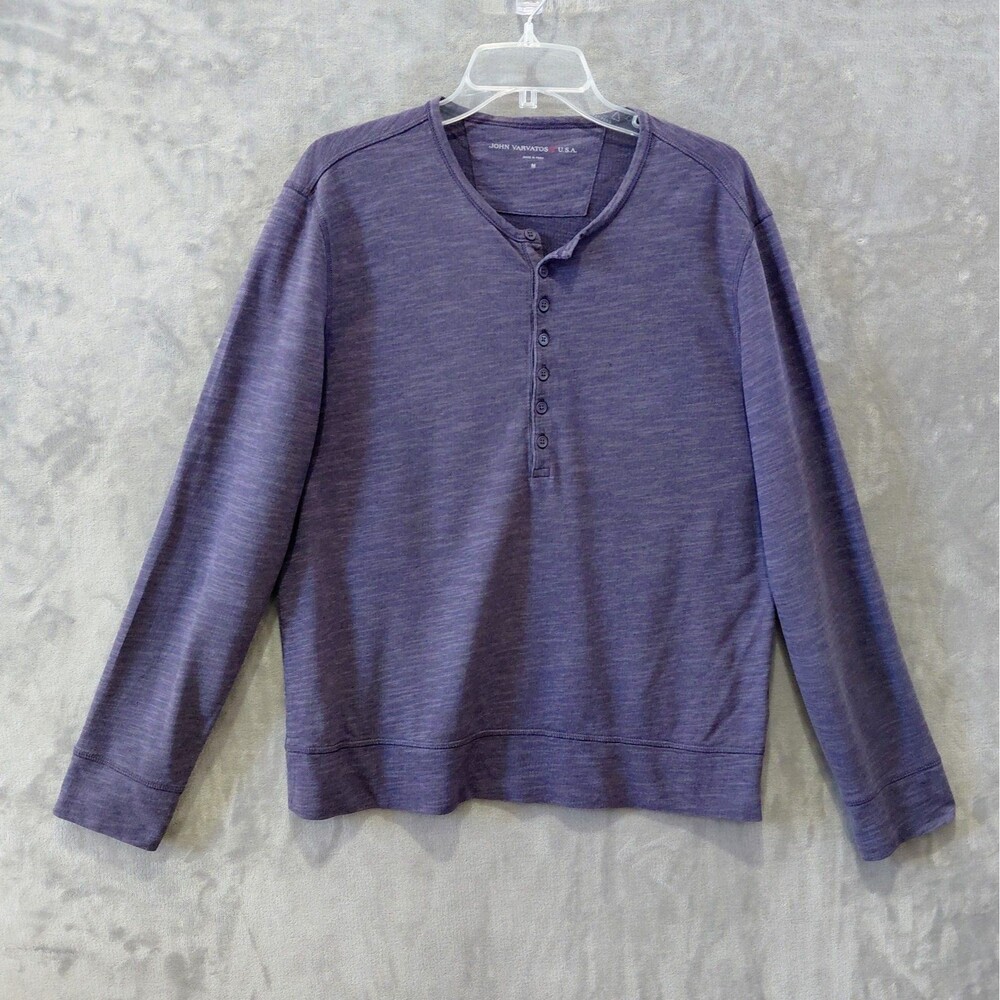 John Varvatos USA Slub Knit Long Sleeve Henley Shirt Men's Medium Purple Classic
